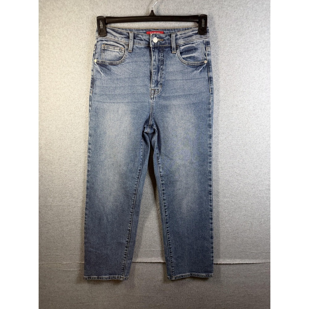 Guess Jeans Womens 27x28 Blue Medium Wash Ultra High Rise Straight Stretch Denim